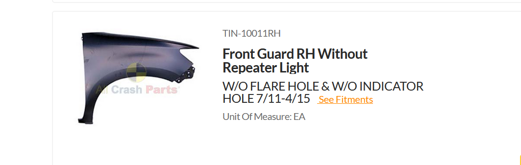 NEW DRIVER RIGHT FRONT GUARD FENDER FOR TOYOTA HILUX 7/2011-4/2015 NO HOLE
