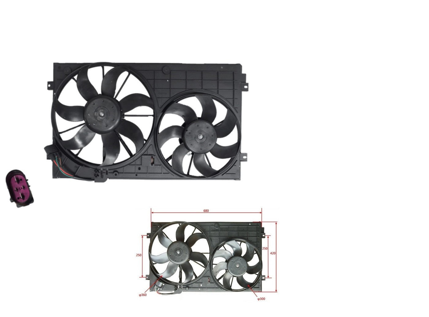 NEW RADIATOR FAN ENGINE FAN FOR SKODA OCTAVIA 1Z 03/2009-10/2013 DISTANCE 250-MM