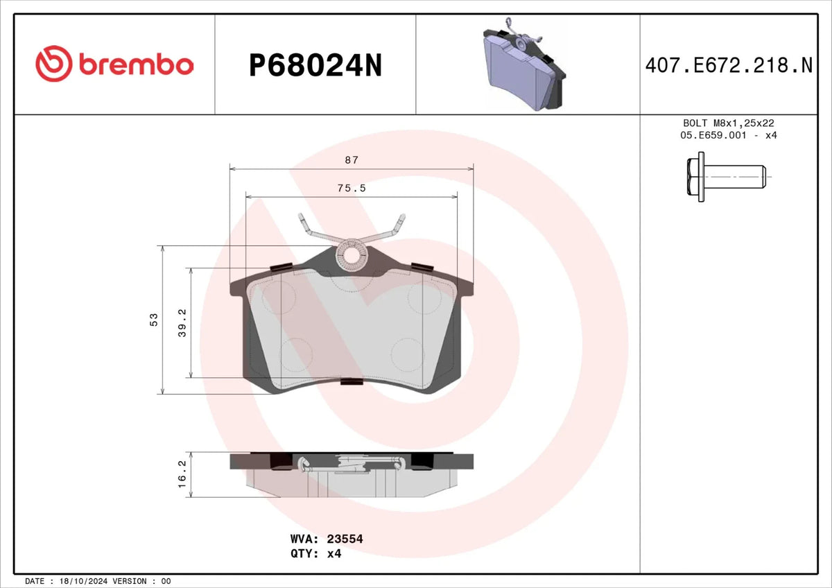 Brembo REAR Brake Pad Set For Citron C3 2010-2014 C-3