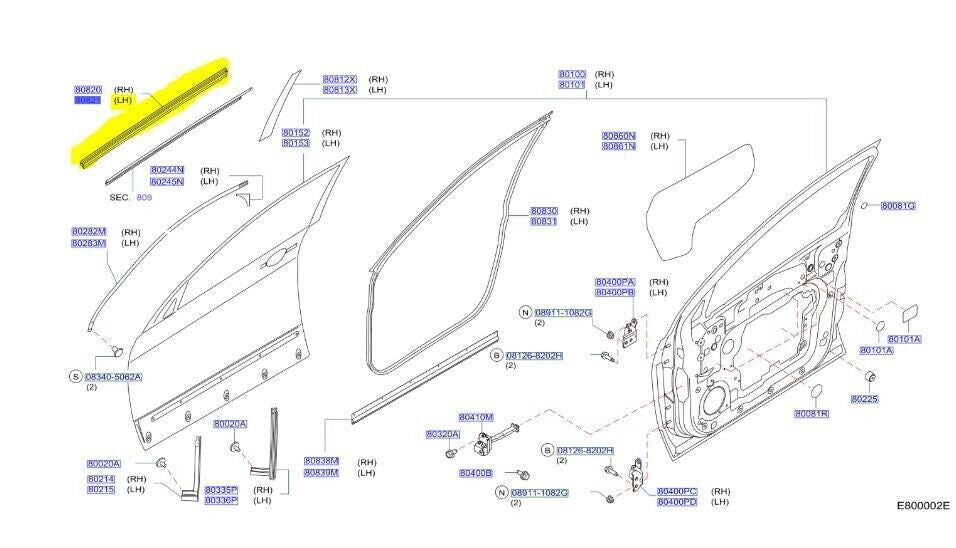 GENUINE LEFT FRONT Weather DOOR Window Rubber STRIP FOR Nissan Qashqai J11 14-21
