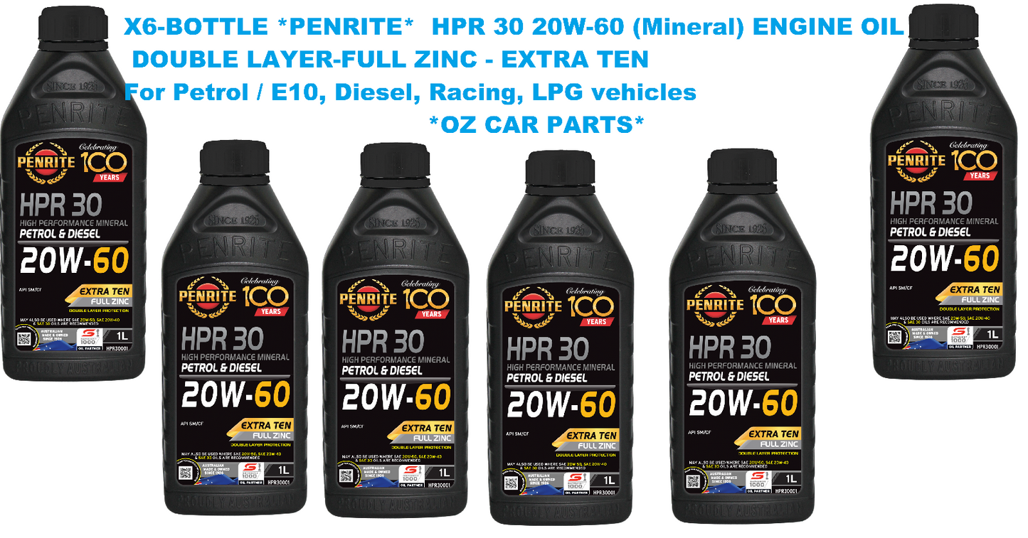 X6-ENGINE OIL HPR 30 SAE 20W-60 PETROL&LPG&LIGHT DUTY DIESEL OLD MODEL CAR