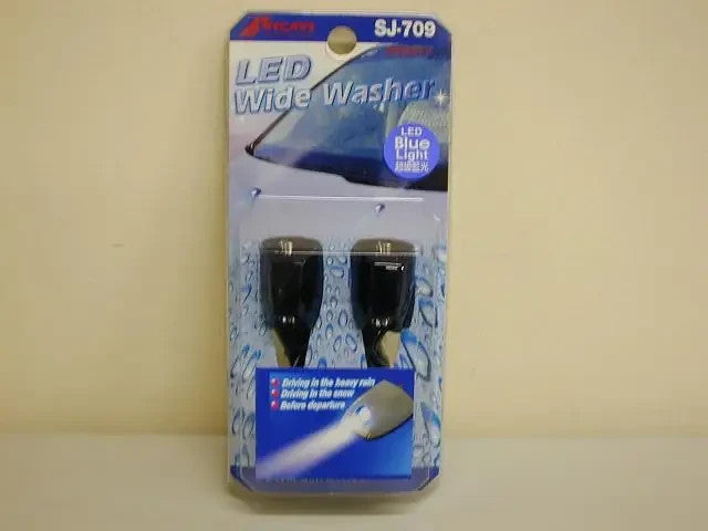 NEW UNIVERSAL BONNET BLACK WASHER JET Windscreen Water Jets WITH BLUE LIGHT