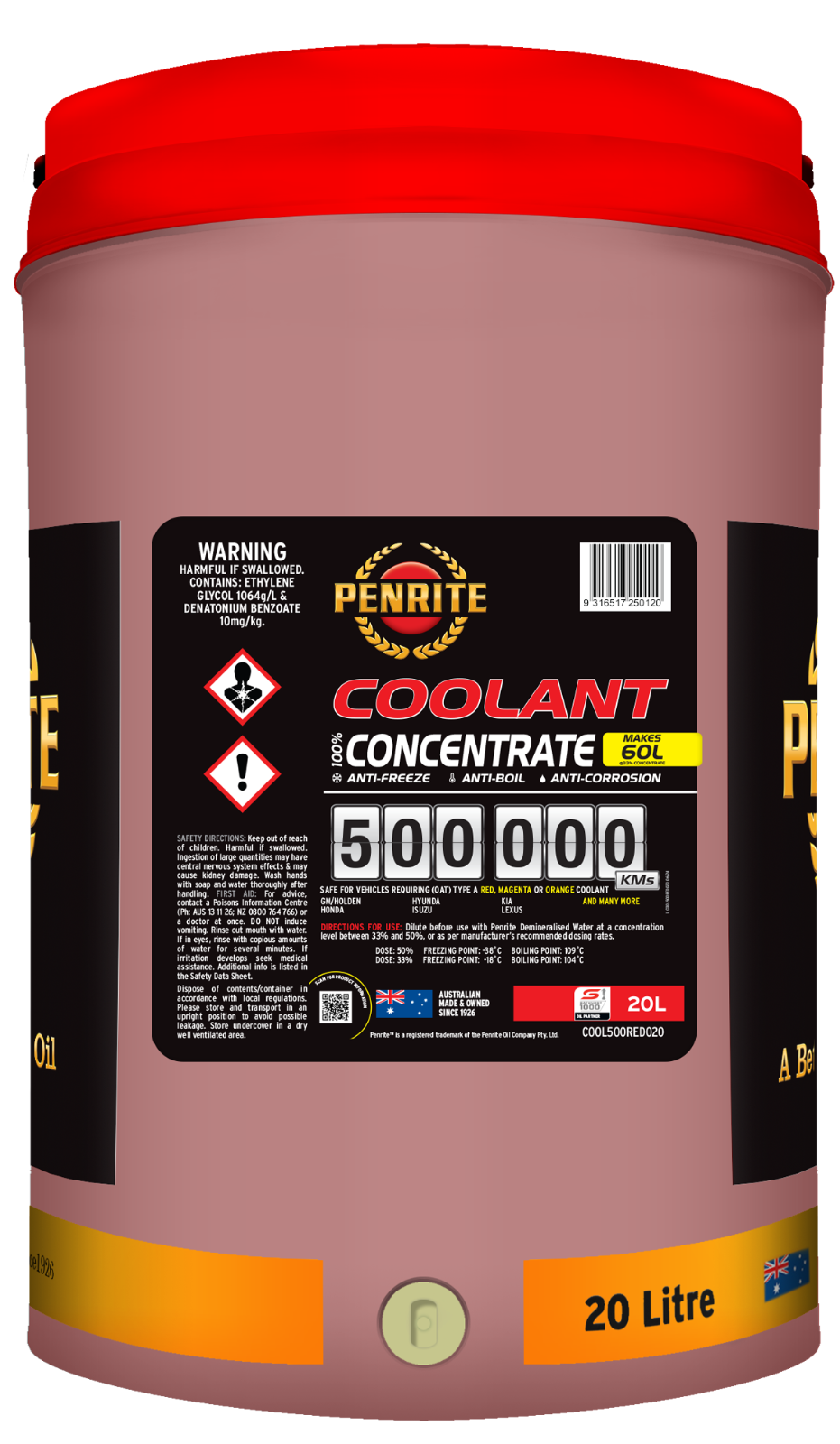 20-LITRE RED CONCENTRATE COOLANT RED Anti-Freeze PENRITE COOL500RED020
