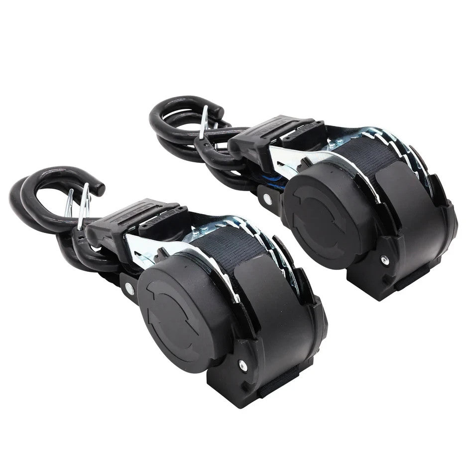 NEW Black Retractable Ratchet Strap SET with Safety Clip 25mm Wide 3.6m Long