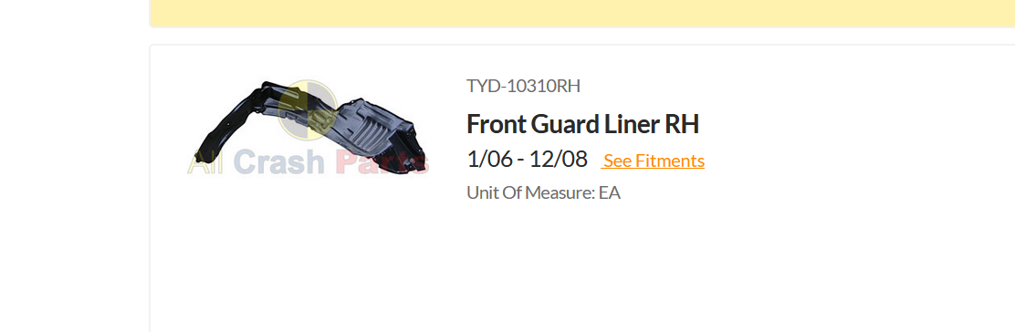 NEW RIGHT FRONT INNER GUARD LINER FOR TOYOTA TARAGO ACR50R 1/2006-12/2008