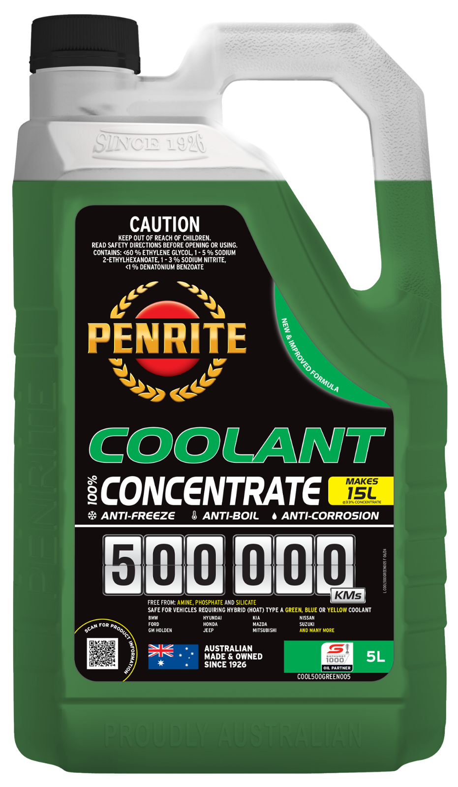 5-LITRE GREEN CONCENTRATE COOLANT GREEN Anti-Freeze PENRITE COOL500GREEN005