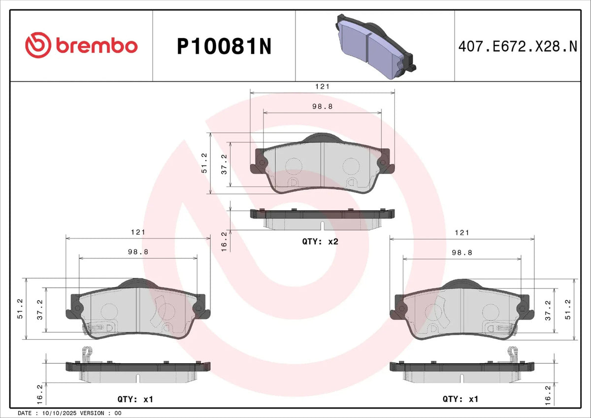 Brembo REAR Brake Pad Set For Holden Commodore VE-VF 2006–2017) V6 & V8