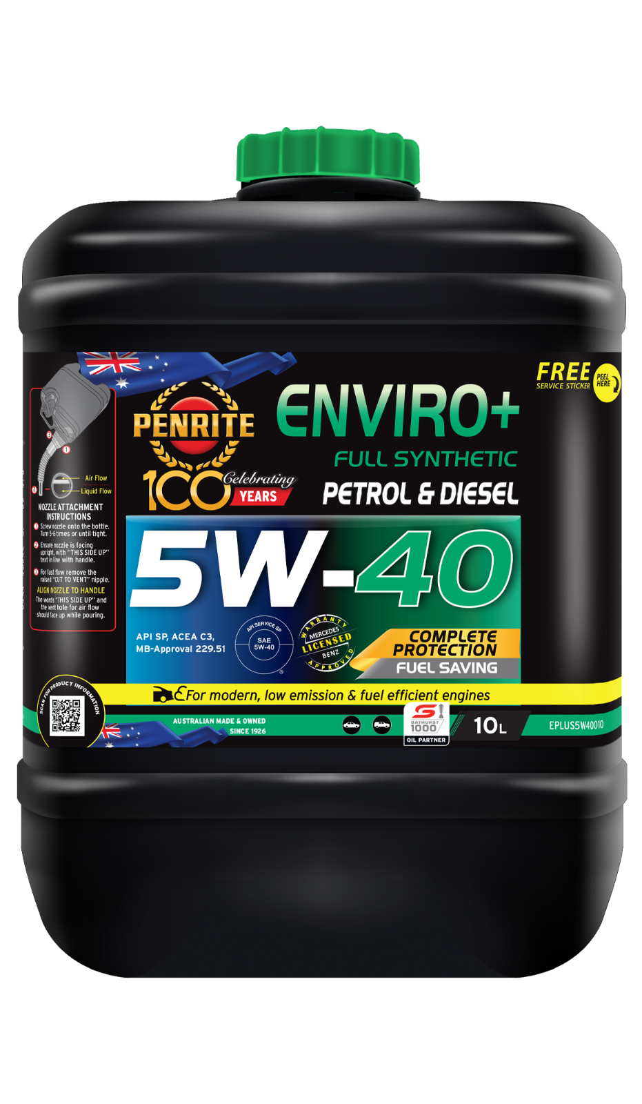 10-Litre Engine Oil *PENRITE*EPLUS5W40010 ENVIRO+ 5W-40 (FULL SYN.)
