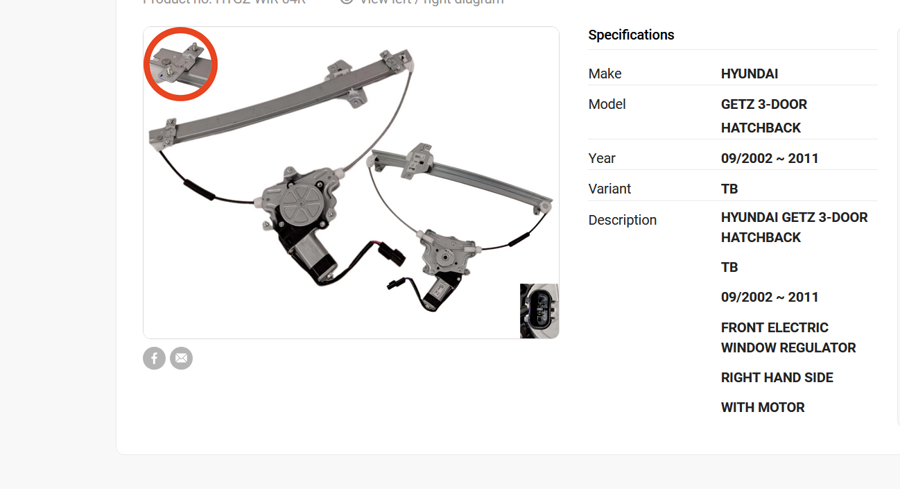 NEW RIGHT FRONT WINDOW REGULATOR FOR HYUNDAI GETZ 3-DOOR HATCH TB 09/2002-2011