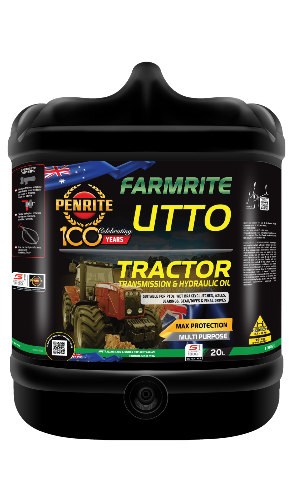 20-Litre *PENRITE* TTH020 FARMRITE UTTO TRACTOR TRANSMISSION & HYDRAULIC OIL