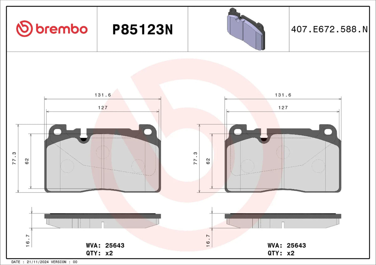 Brembo FRONT Brake Pad Set For Audi A6 (C7 / 4G2, 4GC, 4G5, 4GD): 1.8 TFSI, 2.0
