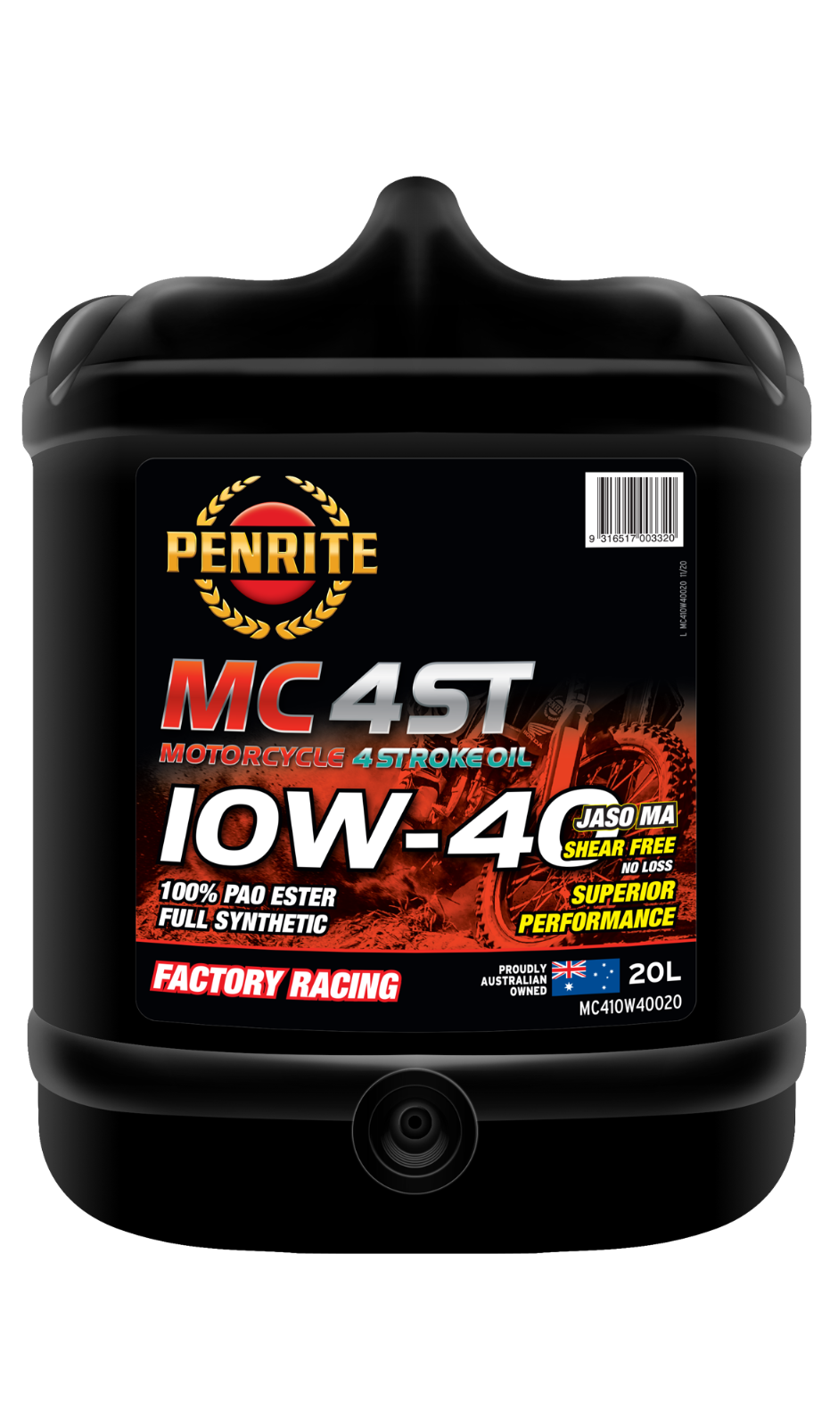 20-Litre *PENRITE* MC410W40020 MC-4ST 10W-40 (100% PAO & ESTER) 4 stroke Oil