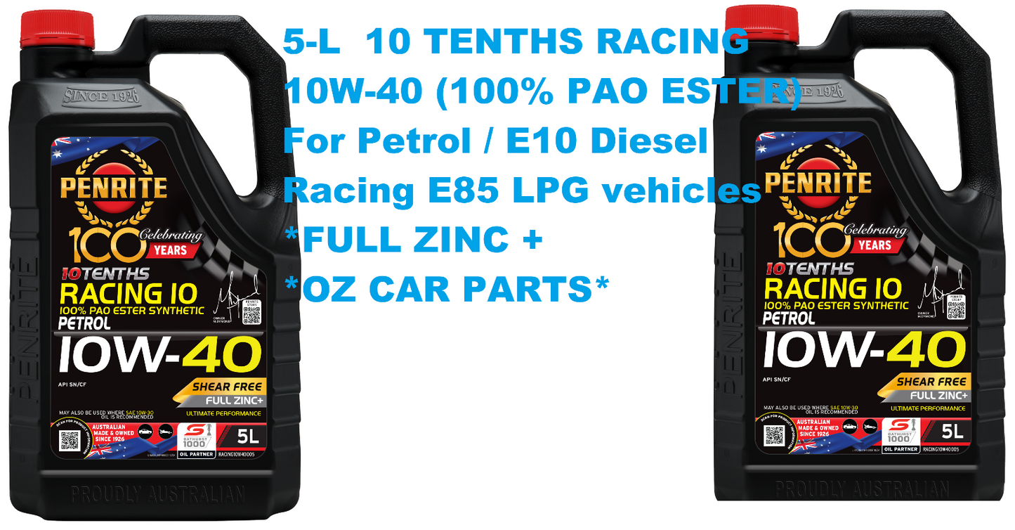 5-Litre 10 TENTHS RACING 10W-40 (100% PAO ESTER) OIL *PENRITE* RACING10W40005