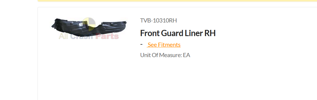 NEW RIGHT FRONT INNER GUARD LINER FOR TOYOTA RAV4 5/2000-10/2005 RAV-4