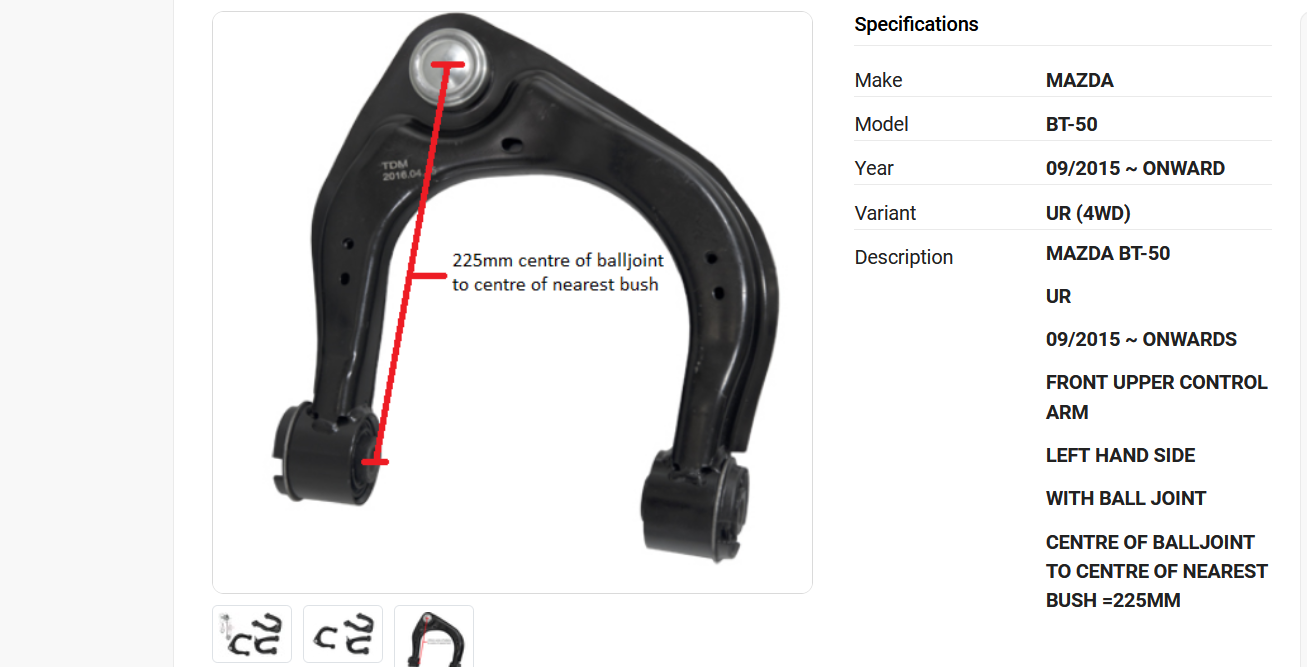 NEW LEFT FRONT UPPER CONTROL ARM FOR MAZDA BT-50 UR 09/2015-ON BUSH =225MM 4X4