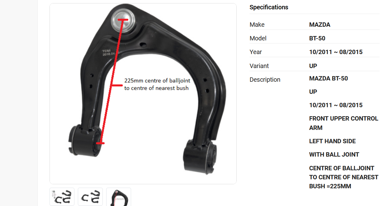 NEW LEFT FRONT UPPER CONTROL ARM FOR MAZDA BT50 UP 10/2011-08/2015 BUSH =225MM