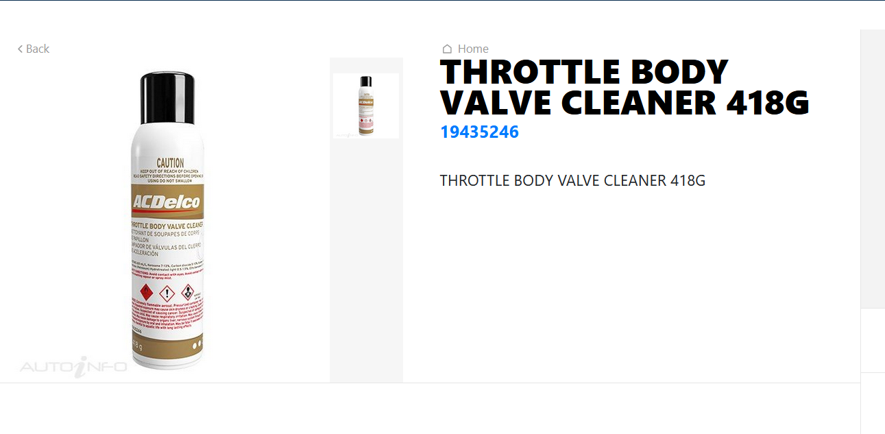 GENUINE ACDELCO THROTTLE BODY VALVE CLEANER FOR CAR AND TRUCK DIESEL PETROL 418G