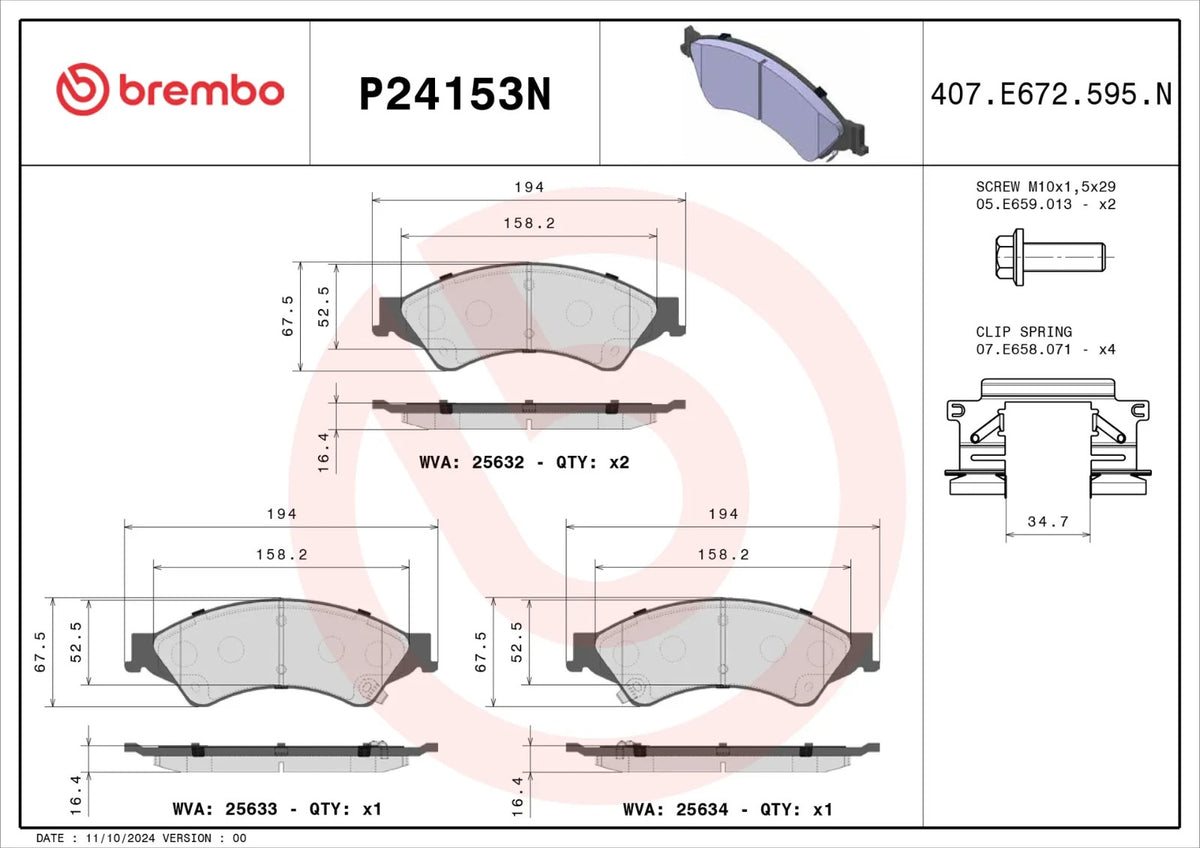 Brembo FRONT Brake Pad Set For Ford Ranger PX PXII PXIII 2.2L Diesel 2011–2022