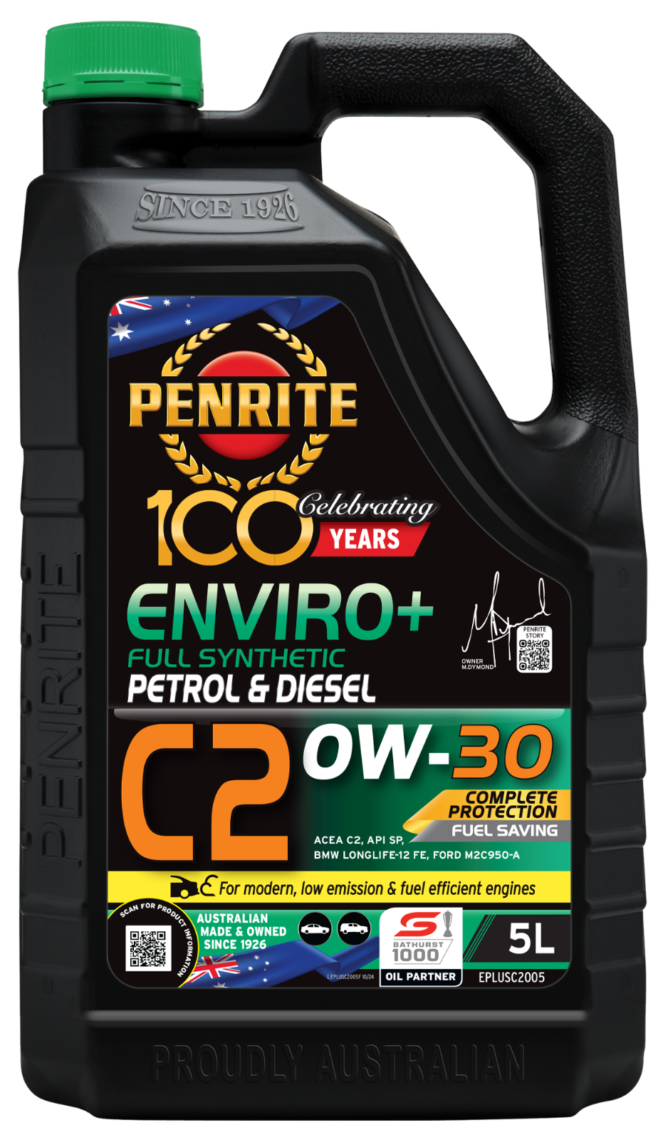 5-Litre- *PENRITE* ENGINE OIL EPLUSC2005 ENVIRO+ C2 0W-30 (FULL SYN.)