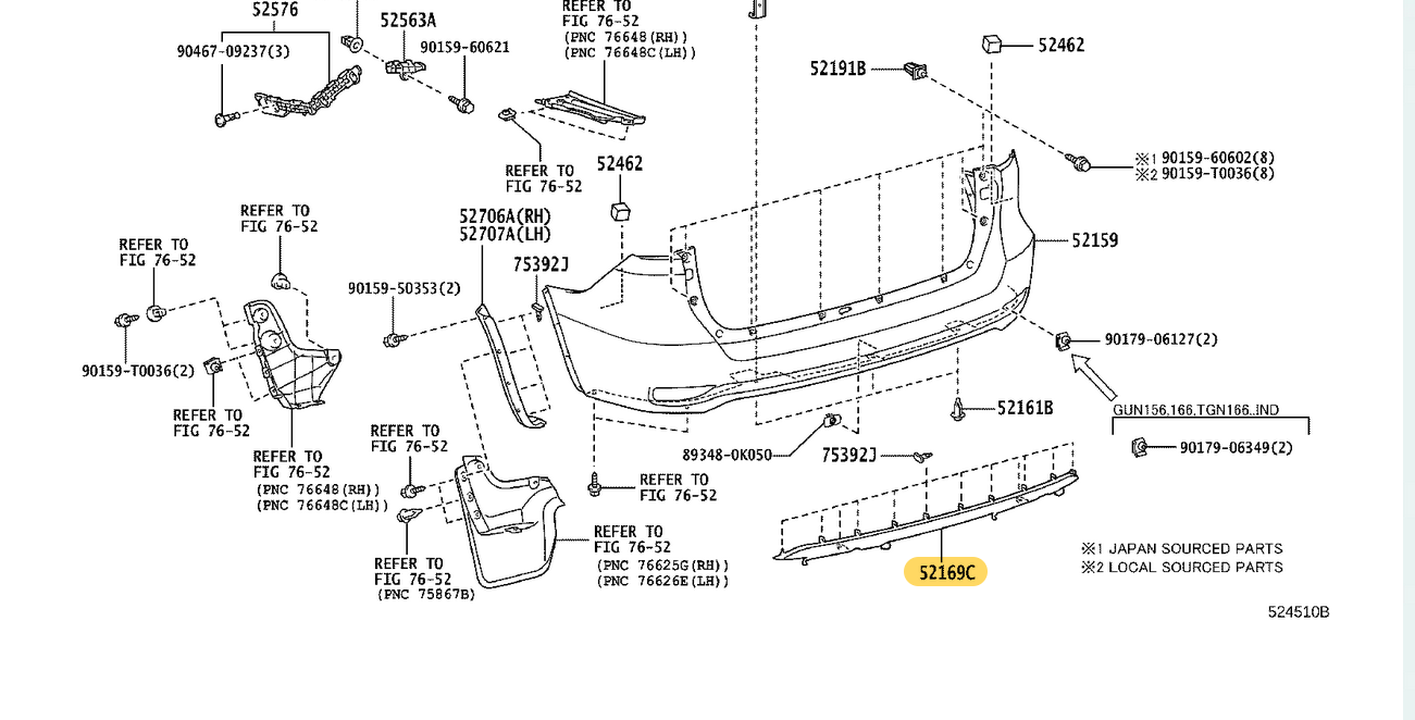 Genuine Rear BAR MOULD SPOILER FOR Toyota Fortuner GUN156R 8/2020-7/2022 GX GXL
