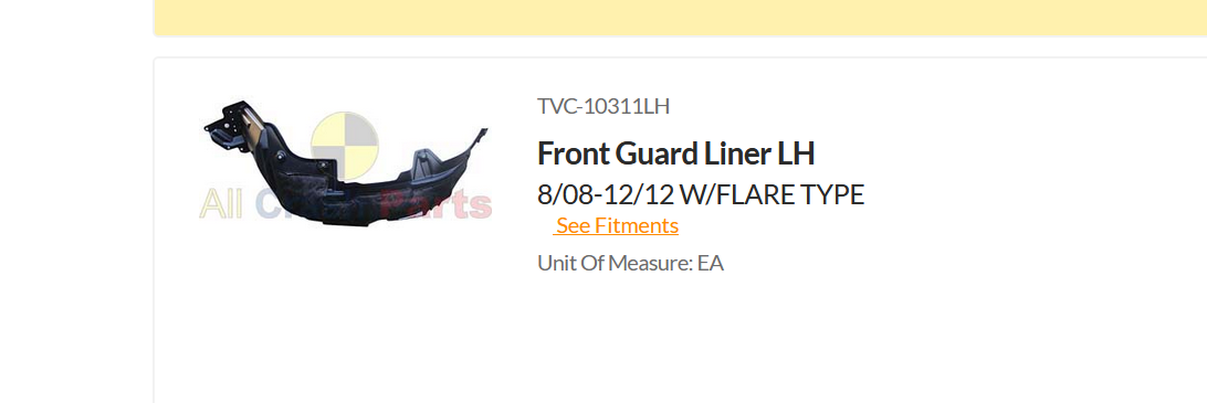 NEW PASSENGER FRONT INNER GUARD LINER FOR TOYOTA RAV4 8/2008-12/2012 FLARE TYPE