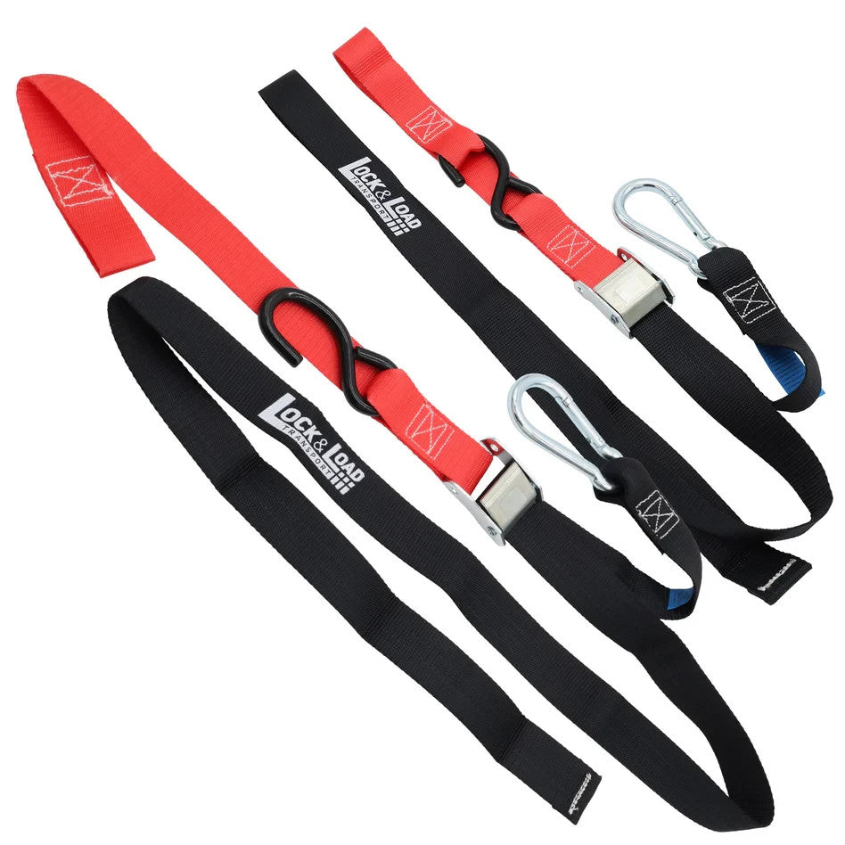 X2 NEW RED Motorcycle Tie Down Strap KIT 38mm x 2.2m 360kg lashing capacity