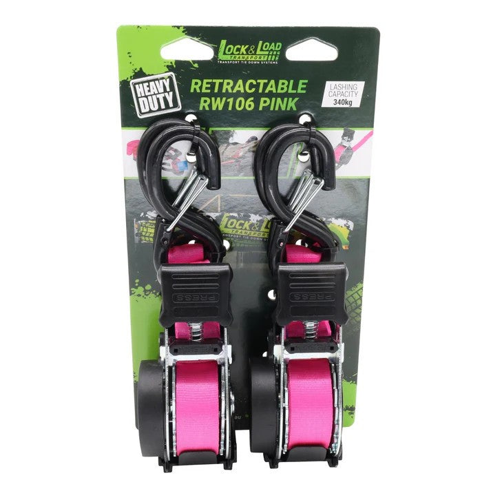 Pink Retractable Ratchet Strap SET Safety Clips UTE TRUCK CAR TRAILER VAN
