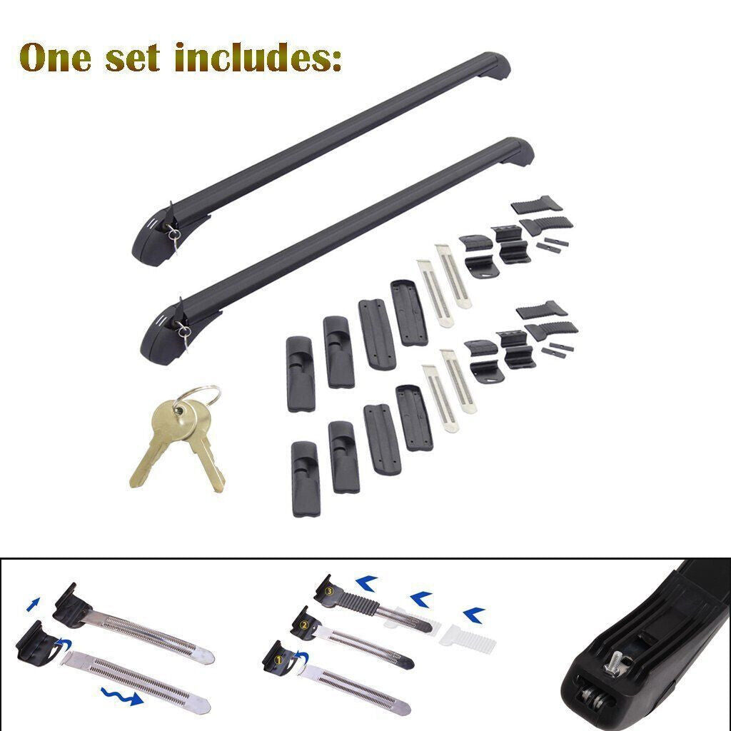 Roof Rack Cross Bars Suv Sedan Luggage Carrier Rain Grooves Black