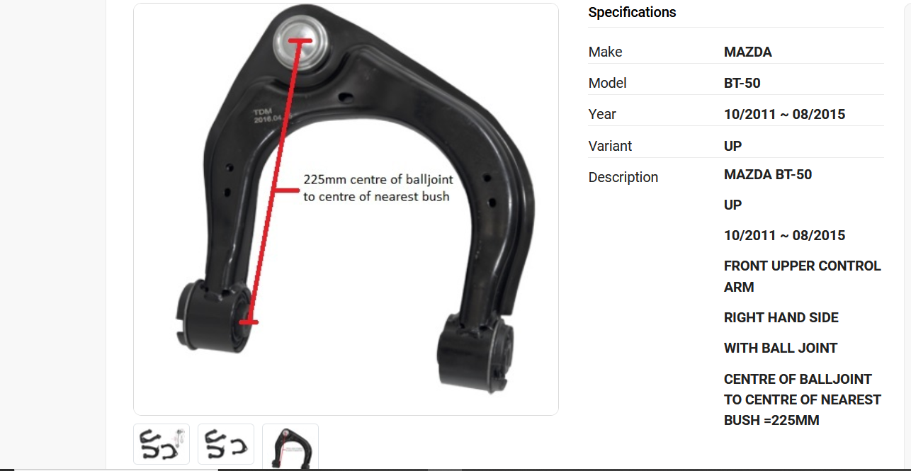 NEW RIGHT FRONT UPPER CONTROL ARM FOR MAZDA BT50 UP 10/2011-08/2015 BUSH =225MM