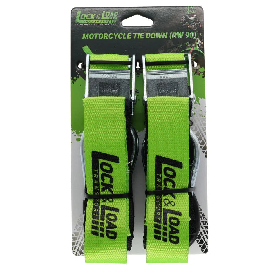 NEW Pair of Green Motorcycle Tie Down Strap KIT 38mm x 2.2m strap length 360-KG