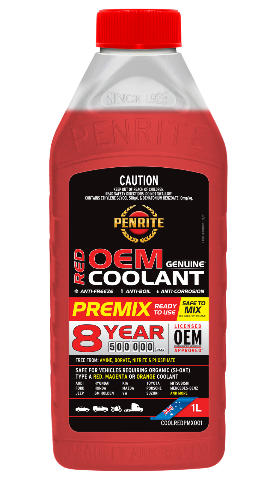 NEW 1-Litre RED OEM COOLANT PREMIX RED Anti-Freeze PENRITE COOLREDPMX001