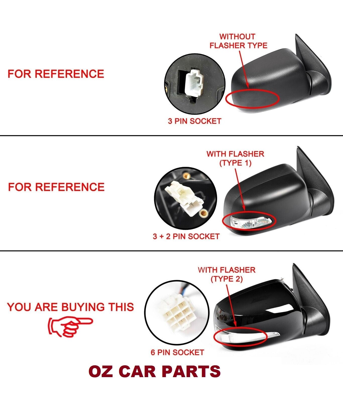 Driver Side Door Mirror with Indicator Black 6 Pin for Holden Rodeo RA 03-08 Isuzu D-Max 6-12