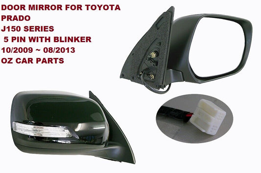DRIVER SIDE DOOR MIRROR FOR LANDCRUISER PRADO 150 SERIES 2009-2013 BLACK W LIGHT