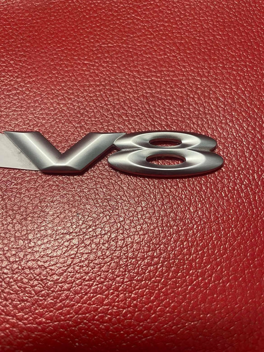 V8 EMBLEM BADGE FOR HOLDEN COMMODORE GENUINE SATIN CHROME SIZE L-7 CM--W-2MM