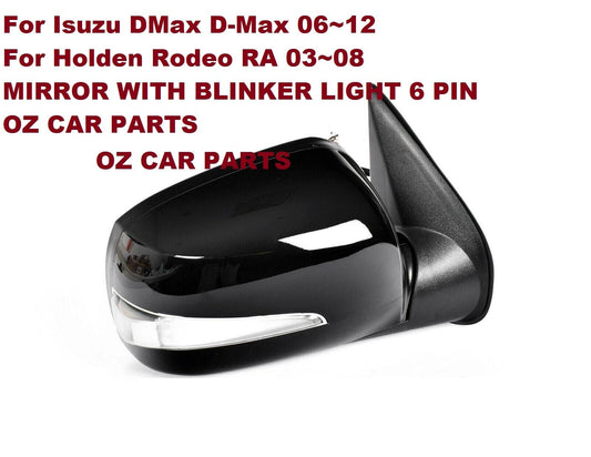 BLACK ELECTRIC DOOR MIRROR WITH Indicator RIGHT HAND 6 PIN FOR HOLDEN RODEO RA