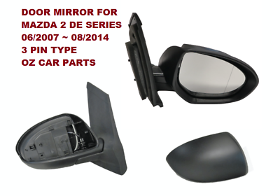 DRIVERS SIDE DOOR MIRROR FOR MAZDA 2 DE SERIES 2007-2014 NEW BLACK 3 PIN