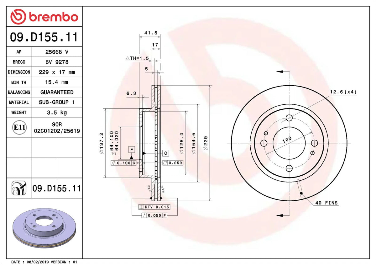 Brembo FRONT Disc Brake Rotor FOR MITSUBISHI MIRAGE 2012-2021 *229MM-DISC