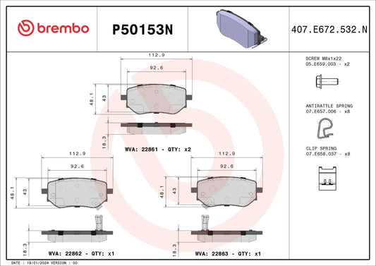 Brembo REAR Brake Pad Set For Mercedes-Benz X-Class (470 series, 2017â€“2020