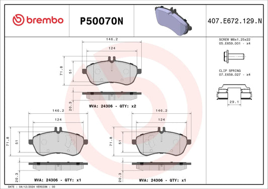 Brembo FRONT Brake Pad Set For Mercedes-Benz C-Class (W204, S204, C204)