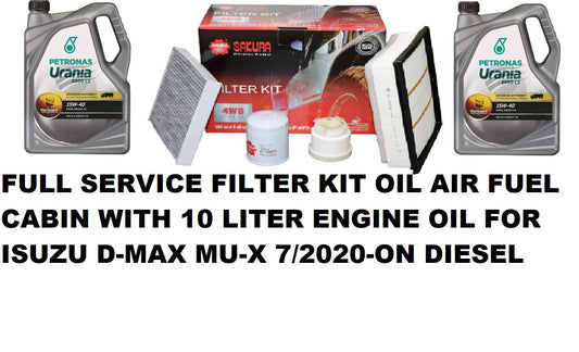 FULL SERVICE KIT WITH 10-LITER ENGINE OIL FOR ISUZU D-MAX MU-X 7/2020-ON DIESEL