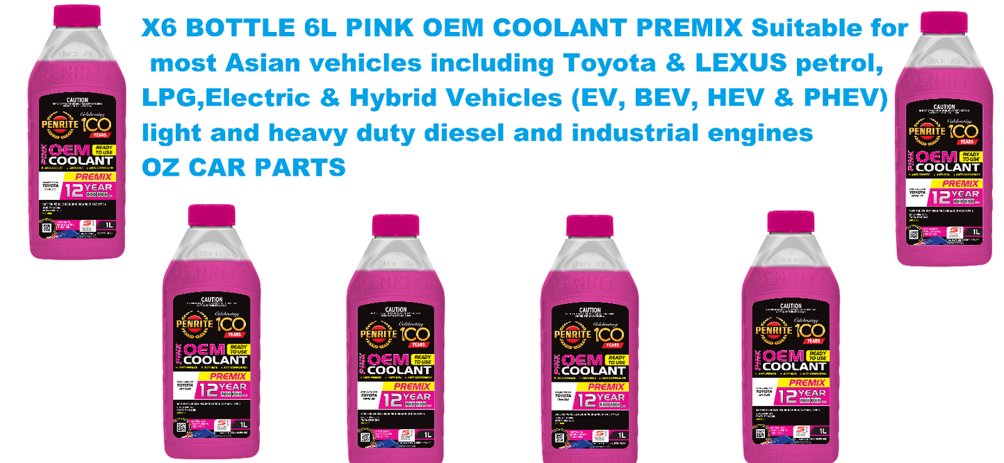 X6 BOTTLE PINK OEM COOLANT PREMIX Anti-Freeze Anti-Boil Ethylene glycol