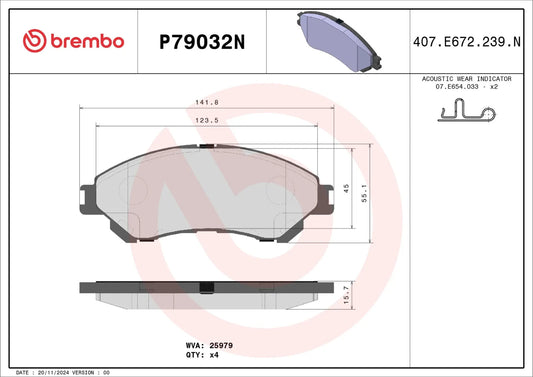 Brembo FRONT Brake Pad Set For Suzuki Vitara (LY SUV): 1.6L Petrol (2015â€“2021)