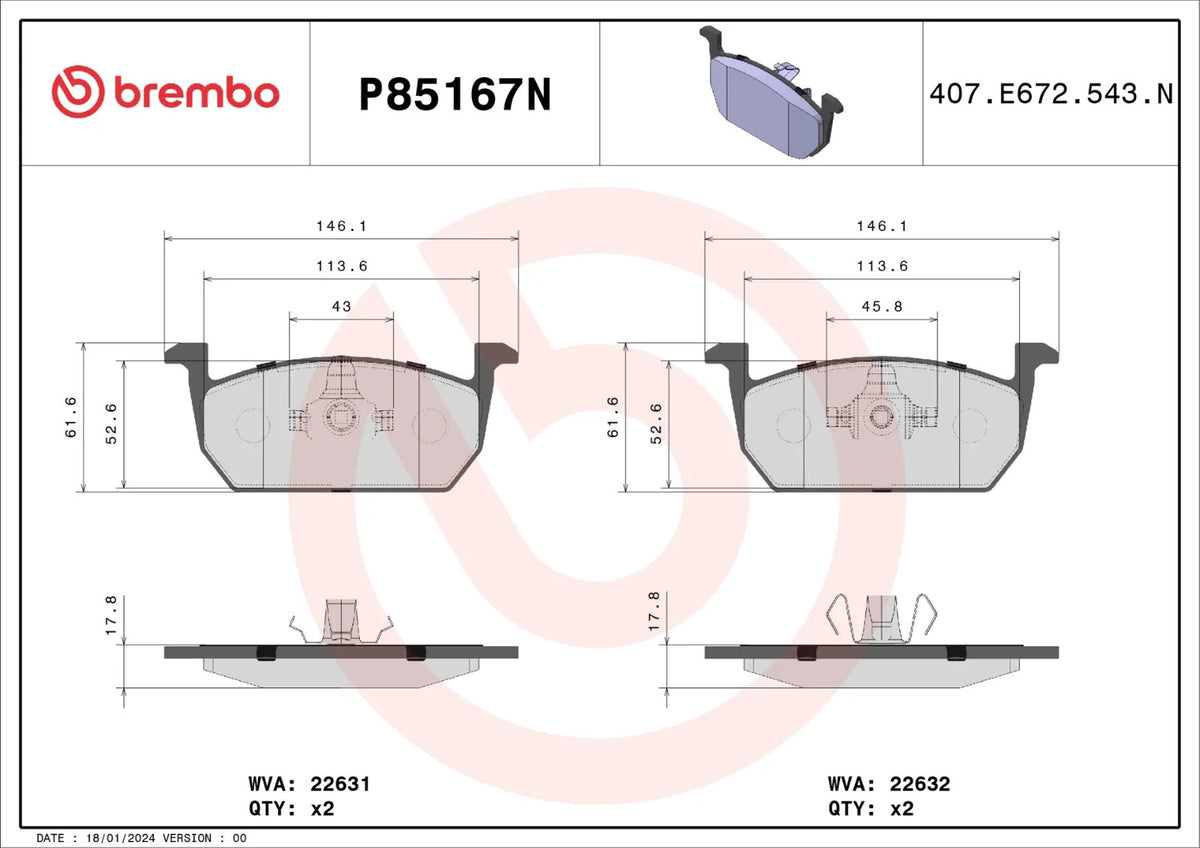 Brembo FRONT Brake Pad Set For Audi A1 â€“ GBA Sportback 30 TFSI, 35 TFSI, 40 TFSI