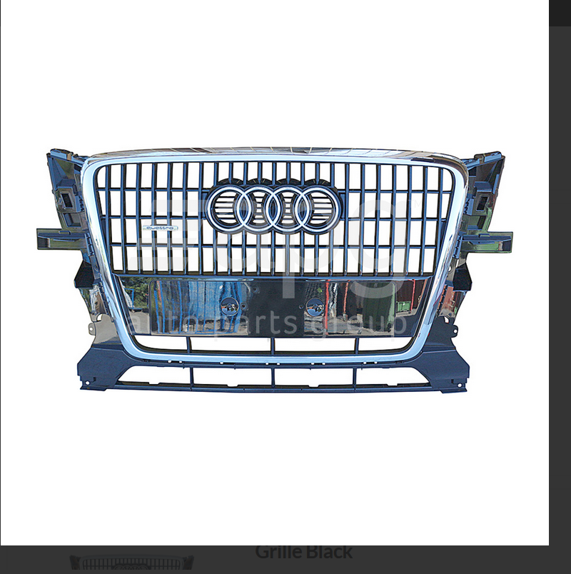 GENUINE FRONT GRILLE FOR AUDI Q5 3/09-11/12 BLACK SMOOTH FINISH W/O SENSOR TYPE