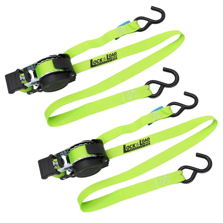 X2 NEW Retractable Ratchet Strap KIT 25mm Wide 3.6m Long STRAP SET