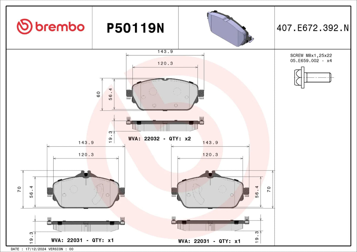Brembo FRONT Brake Pad Set For C-Class (W205 S205 C205 A205)C 200, C 200 EQ Boos