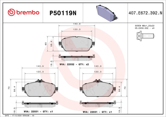 Brembo FRONT Brake Pad Set For C-Class (W205 S205 C205 A205)C 200, C 200 EQ Boos