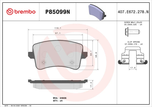 Brembo REAR Brake Pad Set For Audi A4 / A4 Avant / Allroad (B8 series)