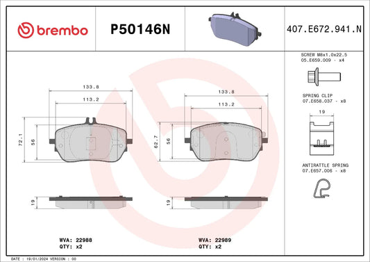 Brembo FRONT Brake Pad Set For Mercedes-Benz A-Class (W177 / V177 Hatchback & Sa