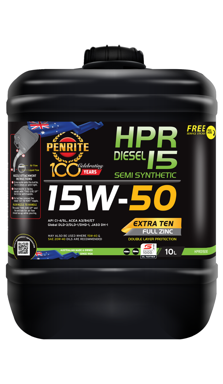 10-Litre *PENRITE*-HPRD15010- HPR DIESEL 15 15W-50 (Semi Syn.) ENGINE OIL diesel